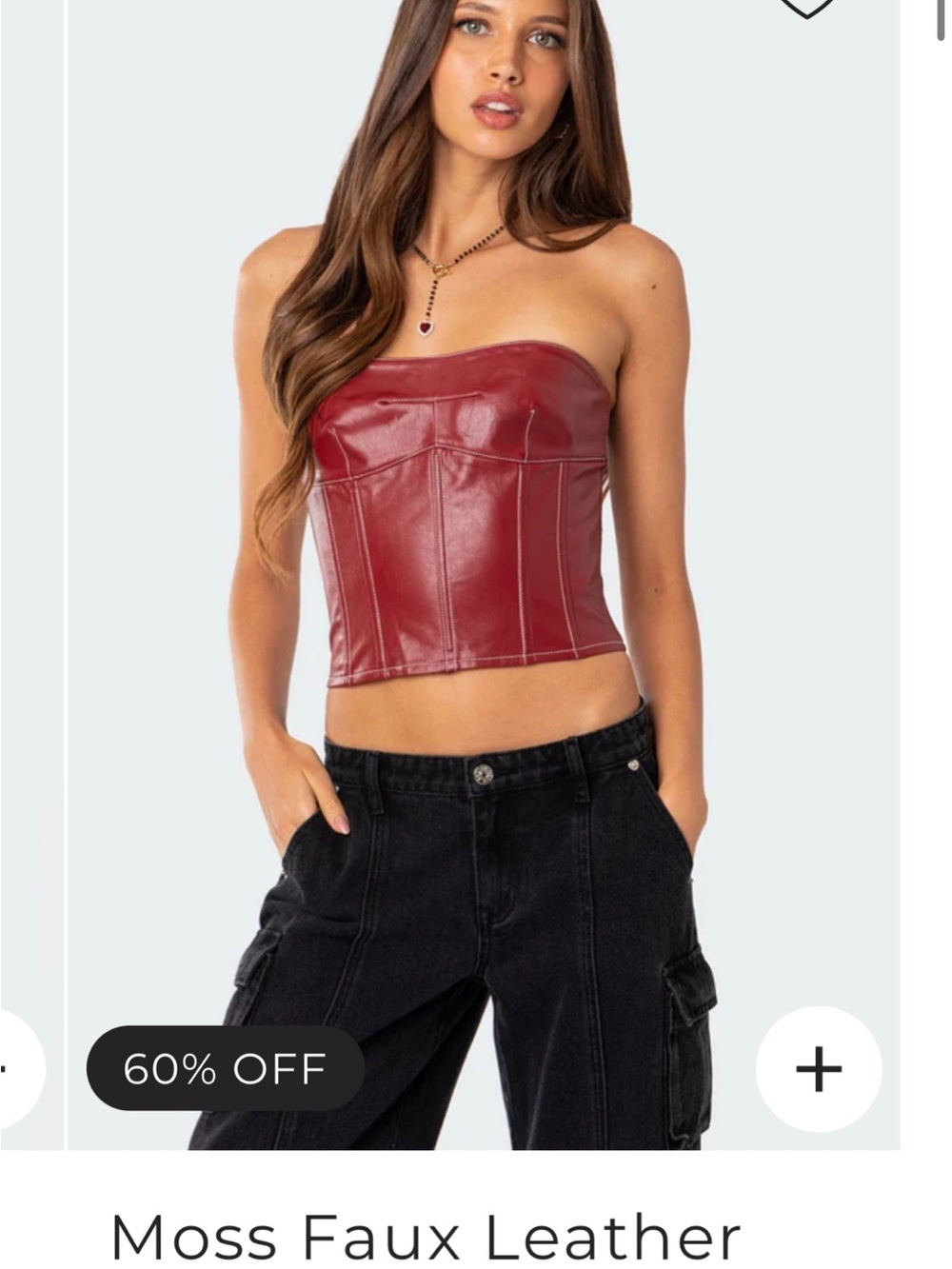 Edikted Faux Leather Strapless Corset Top in Wine